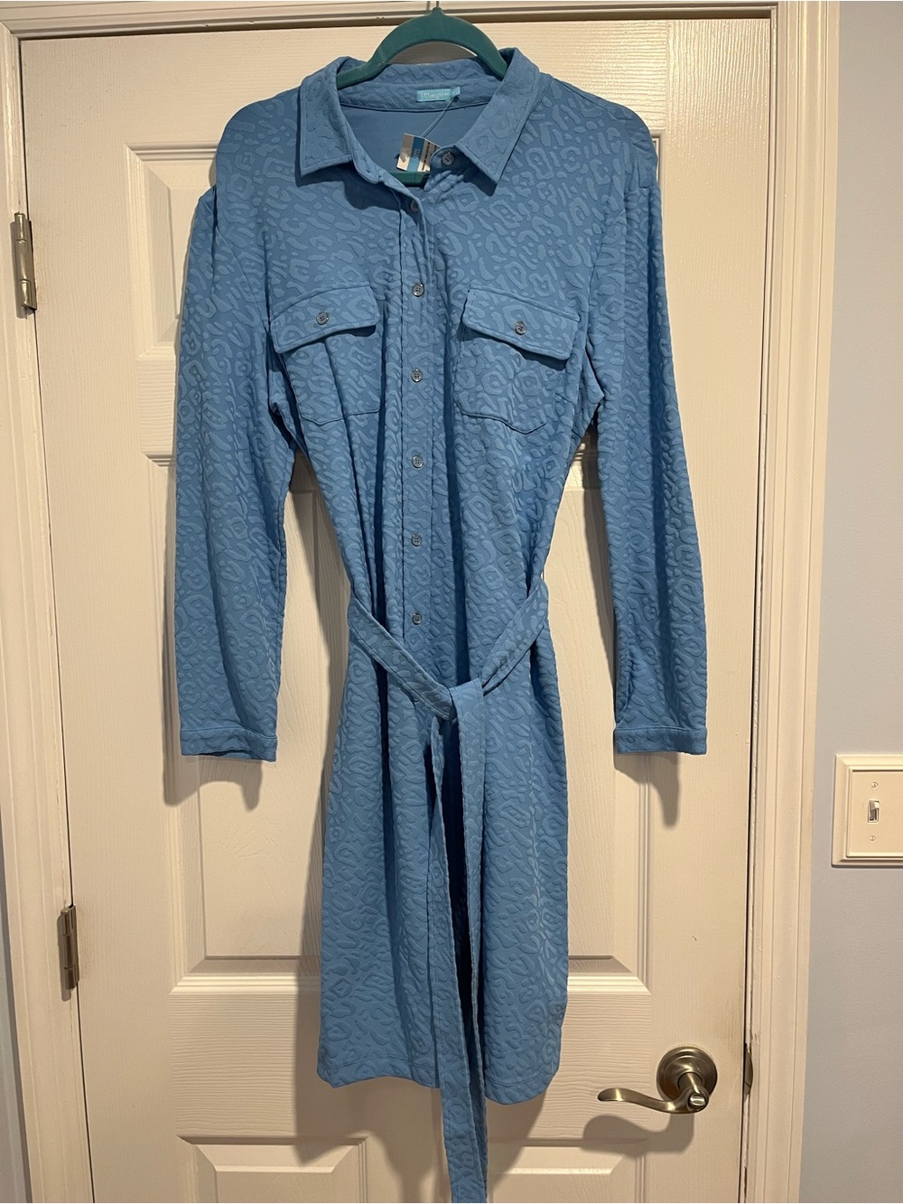 J. Mglaughlin Brynn blue Long-Sleeve Shirt Dress with Self-Tie Belt NWT SZ XL